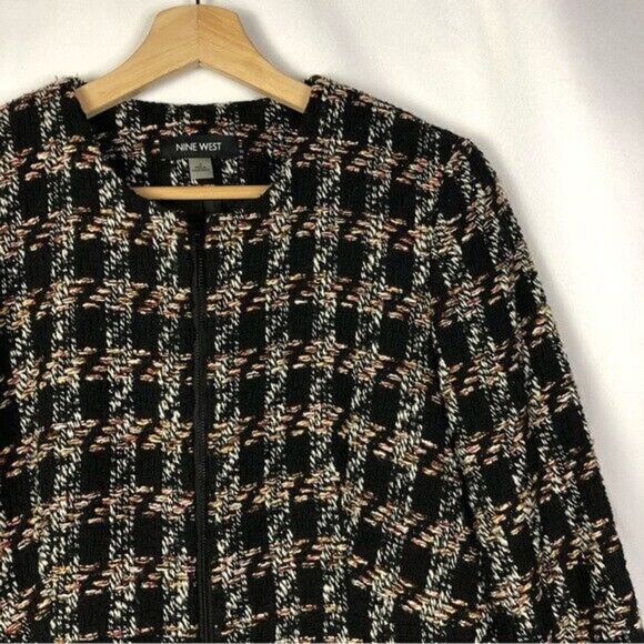 Nine West Black Colorful Tweed Houndstooth Topper Jacket 2 - Picture 4 of 6
